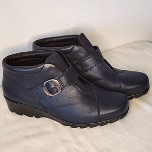 Hotter Black Leather Comfort Ankle Boots Buckle Detail Size 10 US